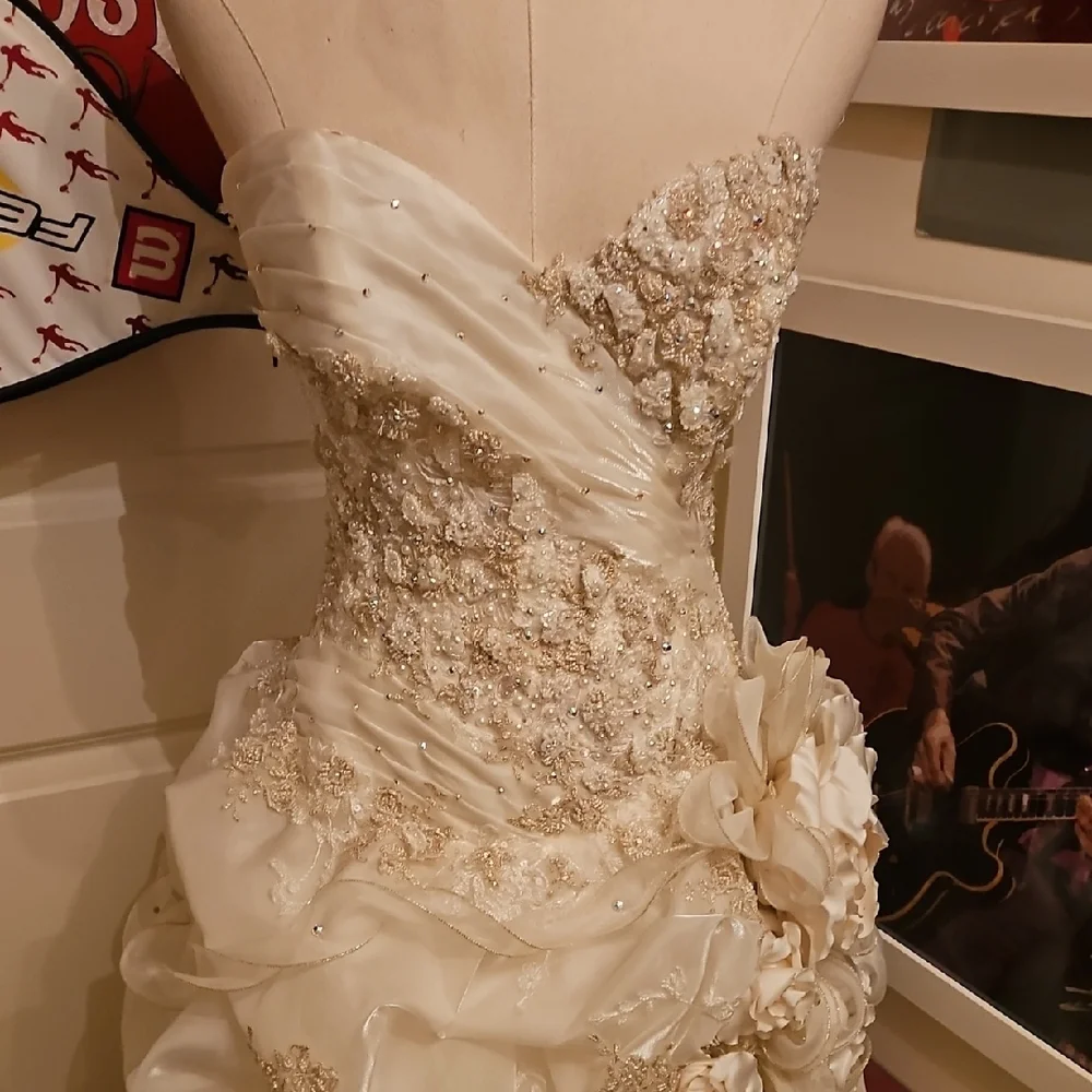 Commissioned Gown Hand Crafted Strapless White Floral Dress - Picture 3 of 17